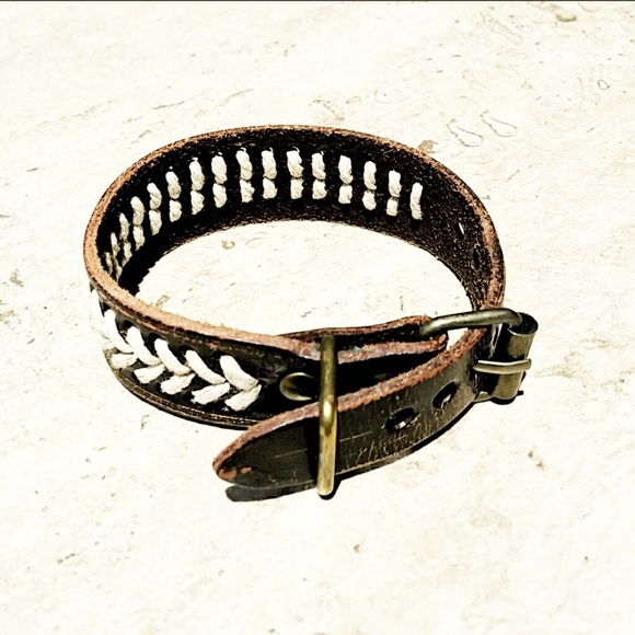 Jewelry - Brown Leather Bracelet White Stitch 6"-8"